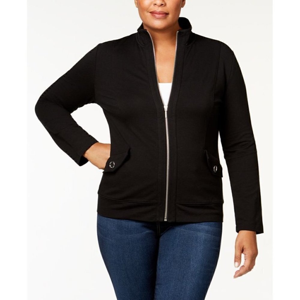 Karen Scott Sport Black Full Zip Mock Neck Knit Jacket M